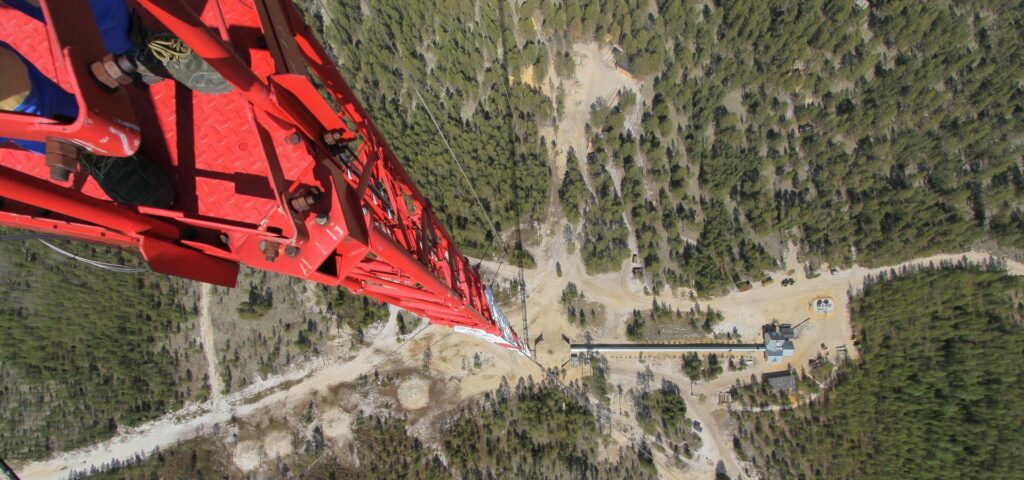 ZOTTO tower view from above, in front red scaffold