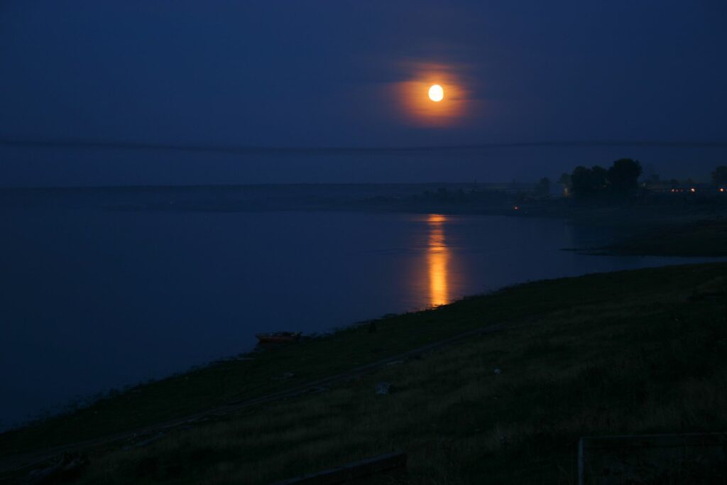 nearly Full Moon over the Yenisei