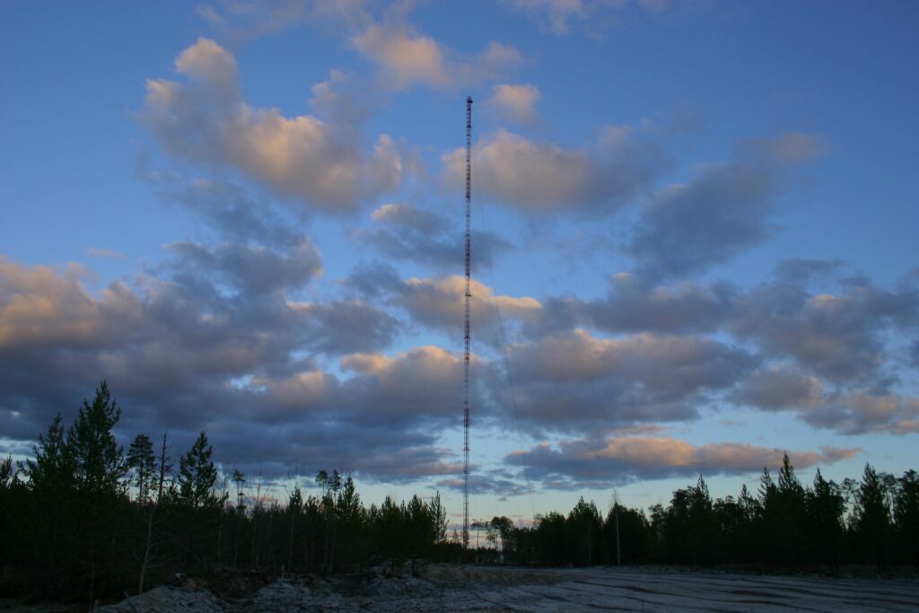 Zotto tall tower observatory from far in the evening