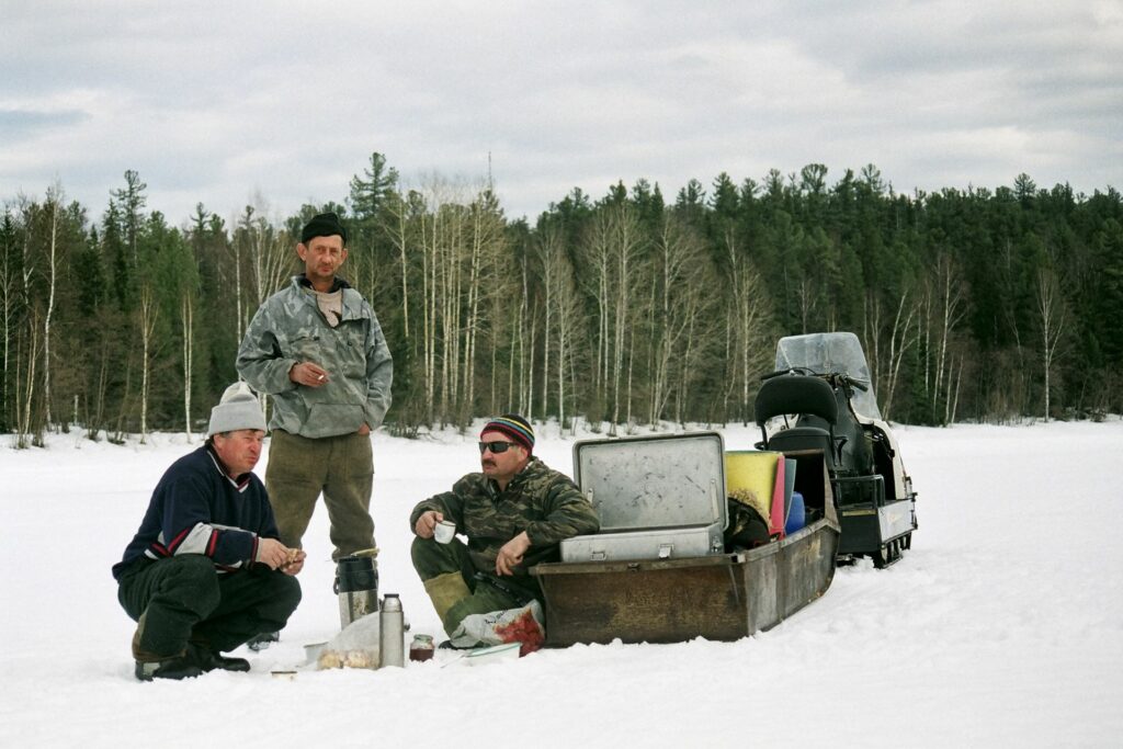 lunch break at the snowmobile in the siberian Taiga